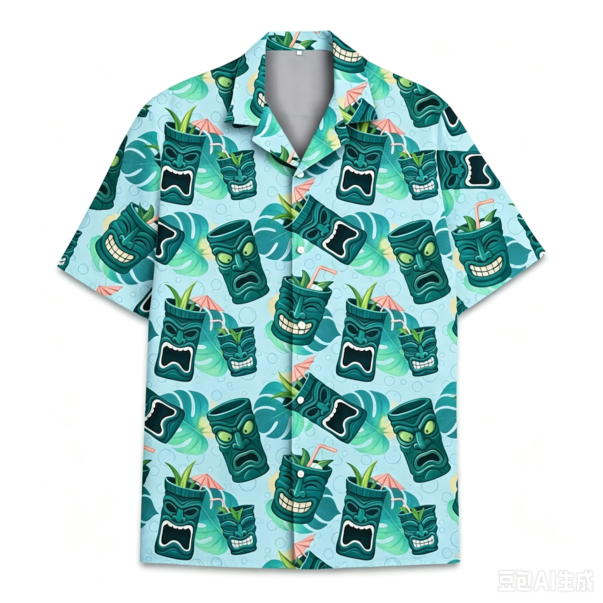 Polynesia Tiki Mask Hawaiian Shirt Men Women Fashion Casual Tiki Aloha Shirt Short Sleeve Button Summer Tropical Beach Shirt