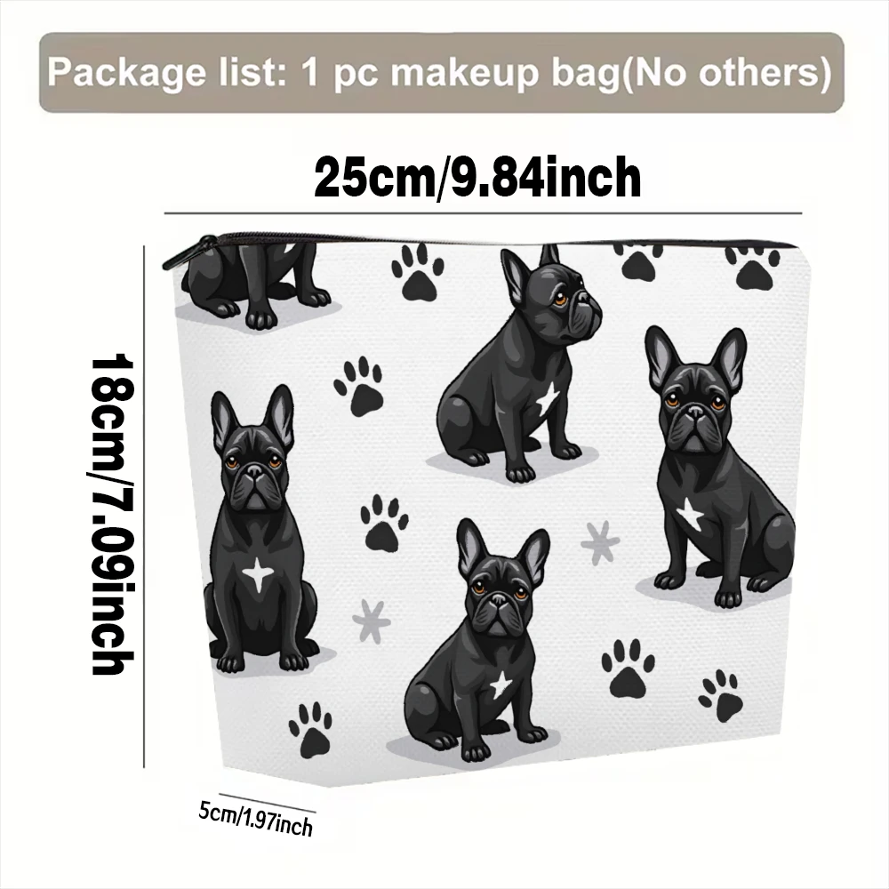 Black French Bulldog Paw Prints Makeup Bags for Girls Cosmetic Pouch Toiletry Bag Pencil Case Travel Storage