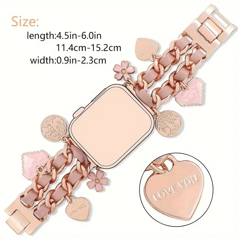 Women Link Bracelet band for apple watch 40mm 41mm 44mm 45mm Originality Metal with Pendant watch strap for iwatch 9 8 SE 7 6 5