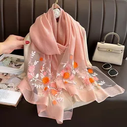 Silk wool scarf Shawls and Wraps for Women Floral Embroidery Bufandas Foulard Pashmina Neck Poncho Female Scarves Hijab Bandana