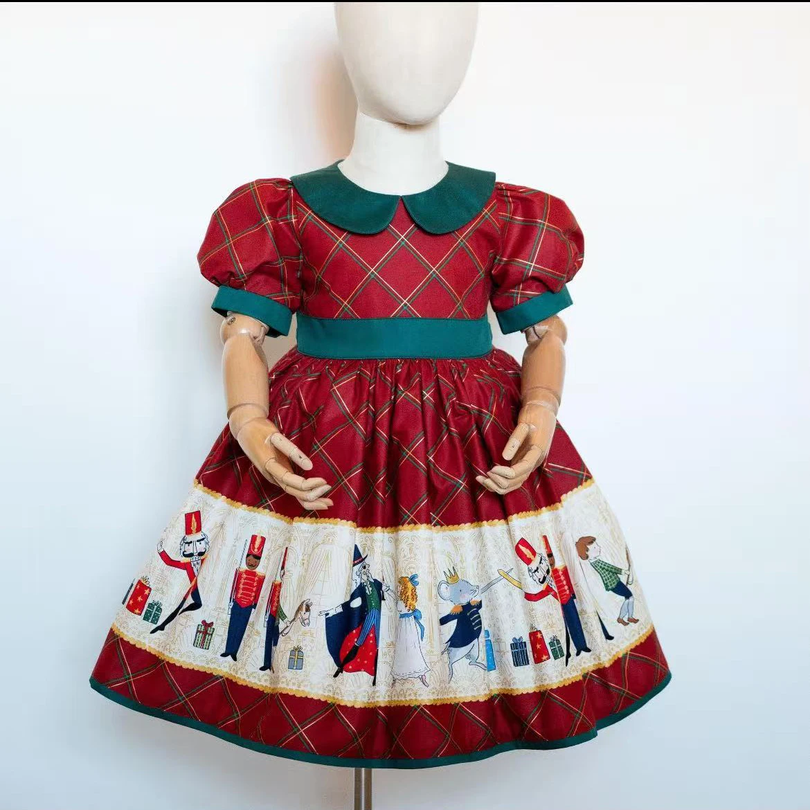 

0-12Y Baby Girl Summer Green Collar Vintage Red Dress for Christmas Birthday Photography Holiday Eid B415