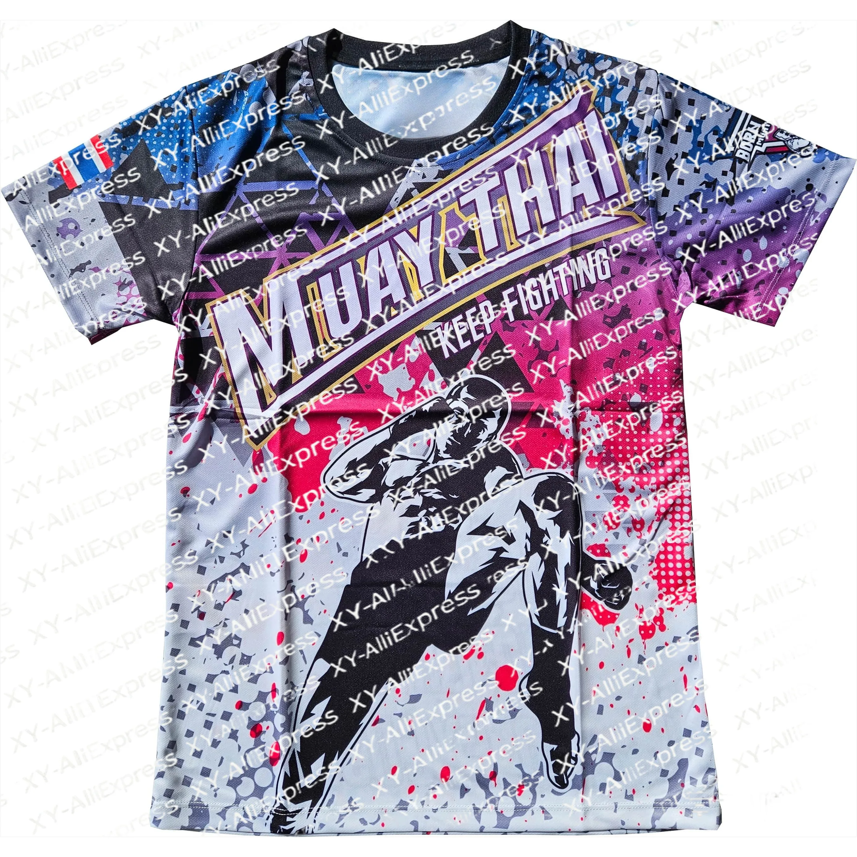 Men's Muay Thai Quick-Dry Kick T-Shirt, Graffiti 'Keep Fighting' Pattern Top, Sports Shirt  Kickboxing, MMA Workouts, Streetwear