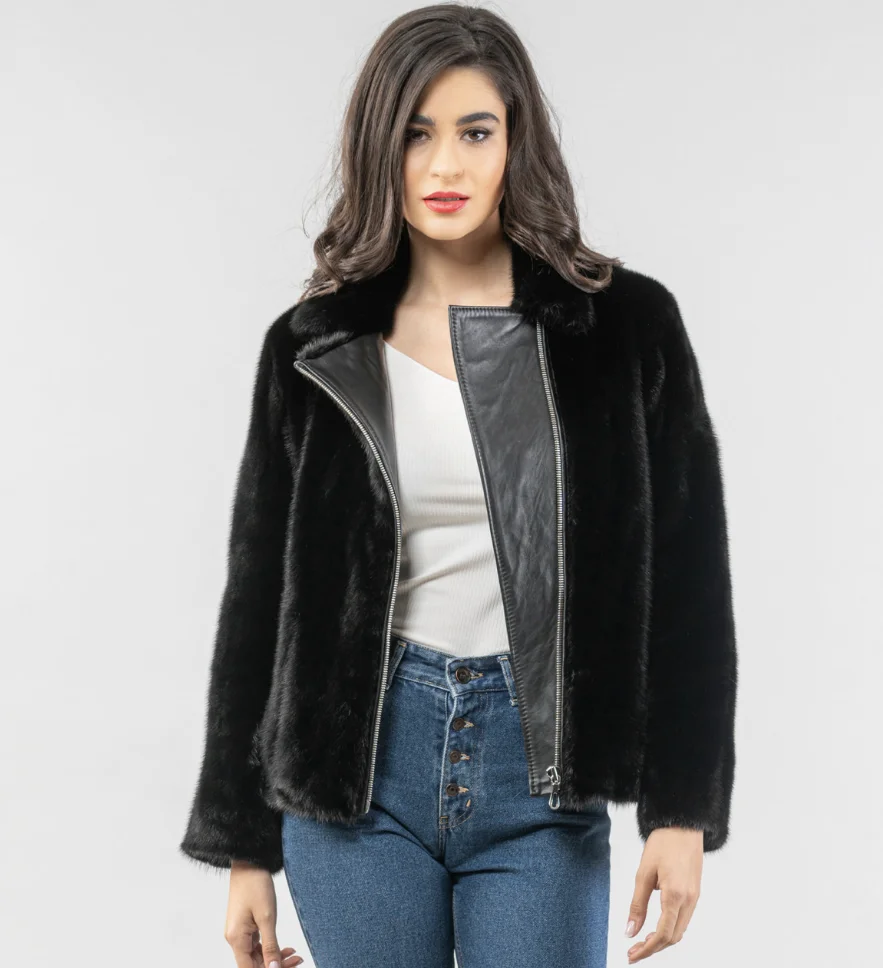 Genuine Mink Fur Coat for Women, Warm Motorcycle Jacket, Casual Fashion, Winter, New, 2024