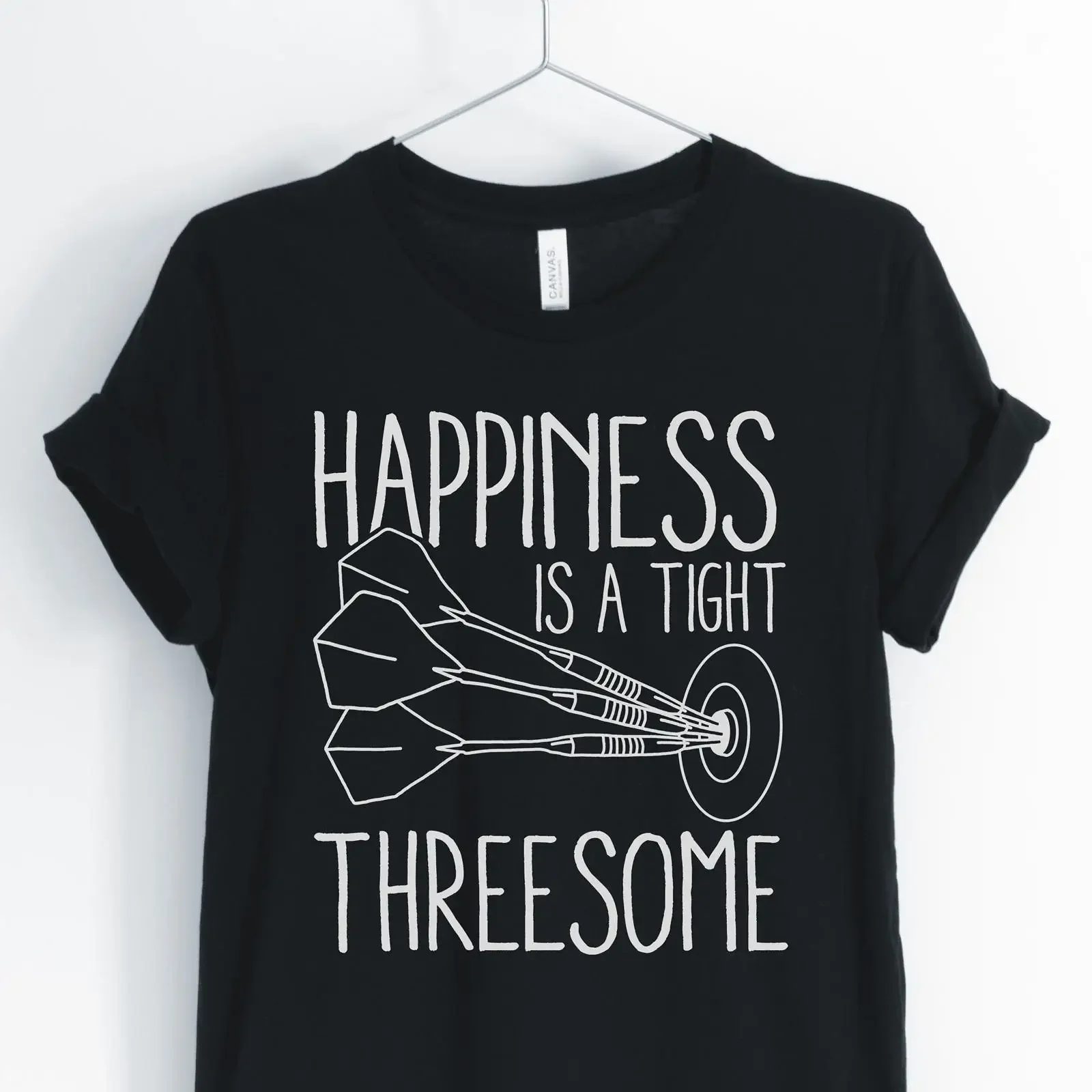 Happiness Is A Tight Threesome Funny Darts T Shirt Dart Player Casual Women's Dartboard for Lover vintage Washed streetwear