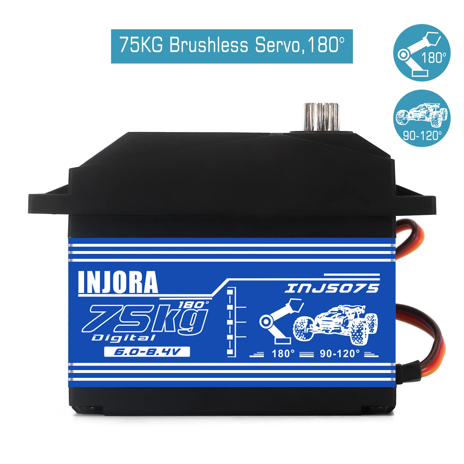 INJORA High Voltage INJS075 75KG High Voltage Super Torque Digital Servo with 15T Metal Arm for 1:5 RC Car BAJA RC Truck Parts