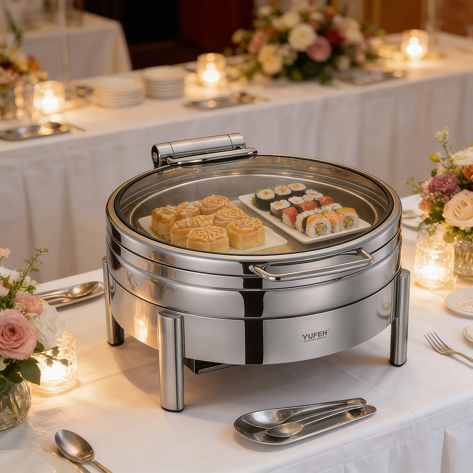 Stainless Steel Flip Top Chafing Dish Electric Heating Buffet Warmer Hotel Breakfast Insulated Food Serving Tableware