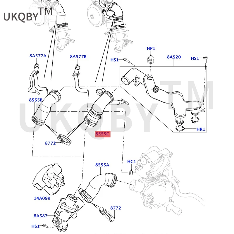 Applicable to Ra ng eR ov er Sp or tR an ge Ro ve rD is co ve ry 4 Thermostat tube Pipe water outlet Thermostat tube