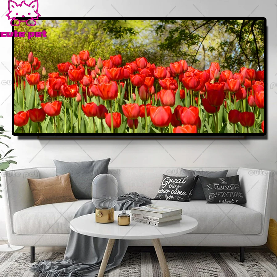 large 5D DIY Diamond Painting tulip flower landscape cross stitch mosaic full square/round diamond embroidery rhinestone decor