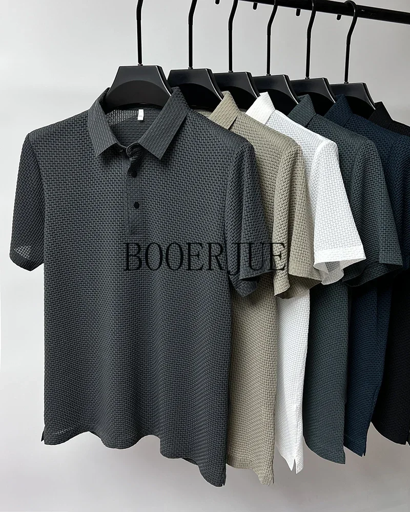 Atmungsaktives Business-Mode-T-Shirt für Herren, Markenkleidung, Sommer 2026 Neu, Herren-Lop-up-Hohlkragen-Kurzarm-Polo-T-Shirt aus Eisseide – Detail 6