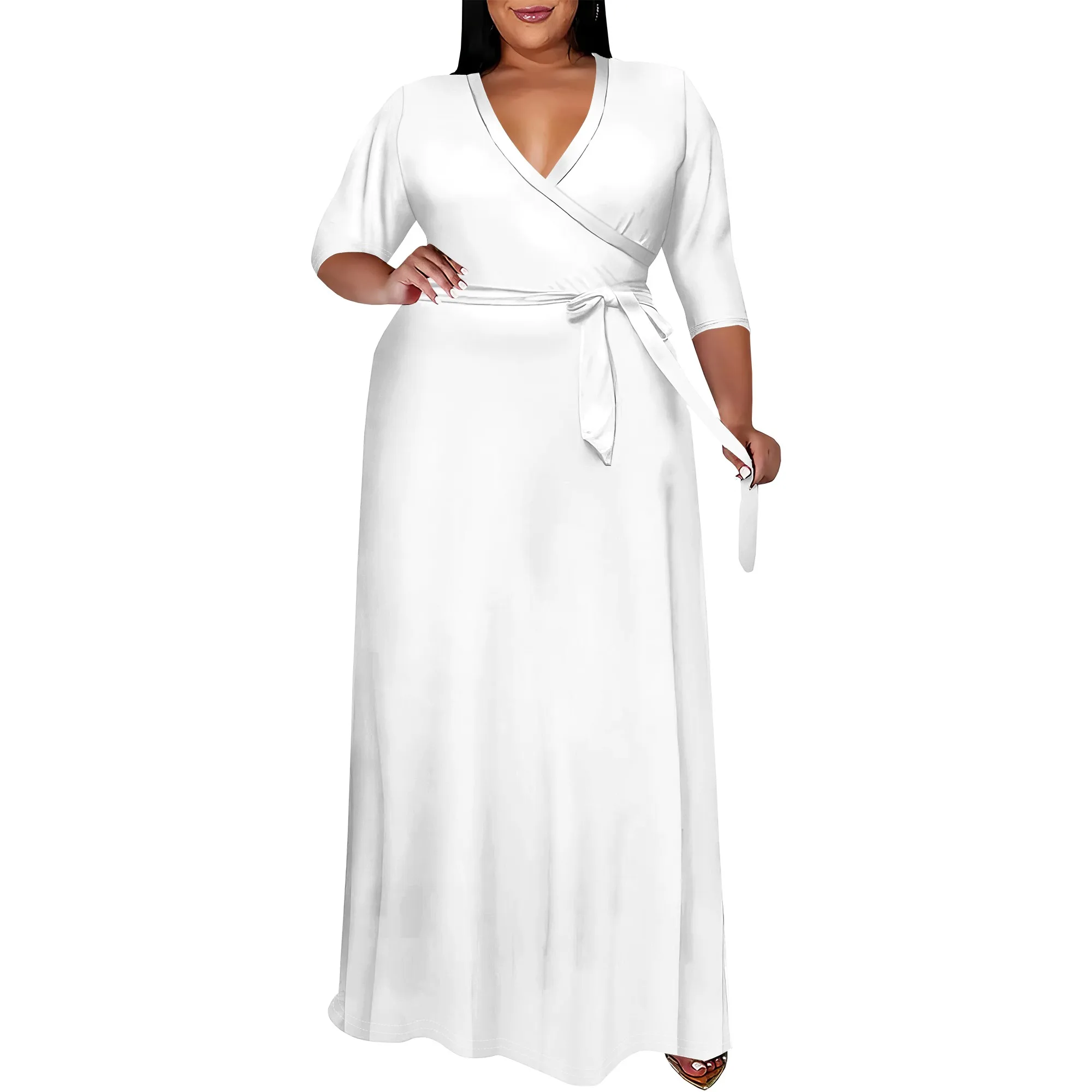

Plus Size Dress for Women - 3/4 Sleeve V Neck Printing Maxi Dresses for Women