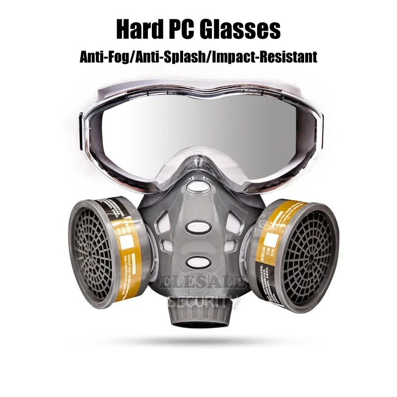 Creative 2-In-1 Gas Mask Reusable Respirator Dual Filters For Painting Spraying Full Face Protection With Safety Goggles