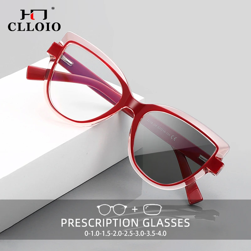 

CLLOIO New Fashion Cat Eye Reading Glasses Women High Quality Photochromic Blue Light Blocking Glasses TR90 Myopia Customization