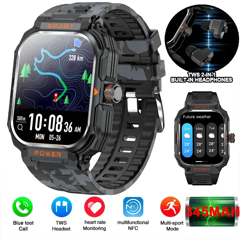 

Bluetooth Call 2 In 1 TWS Headset Smart Watch Heart Rate Health Sports Fitness Men Women Music NFC Outdoor Earphone Smartwatch