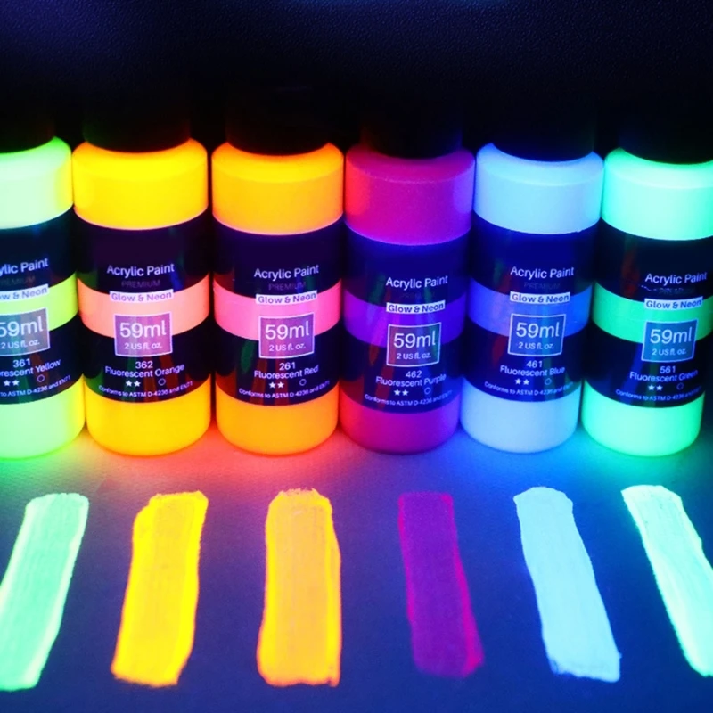 Luminous Color Acrylic Paint 59ml/1.99oz Waterproof Acrylic Colors for Painting on Fabric Canvas Stone & Art Craft