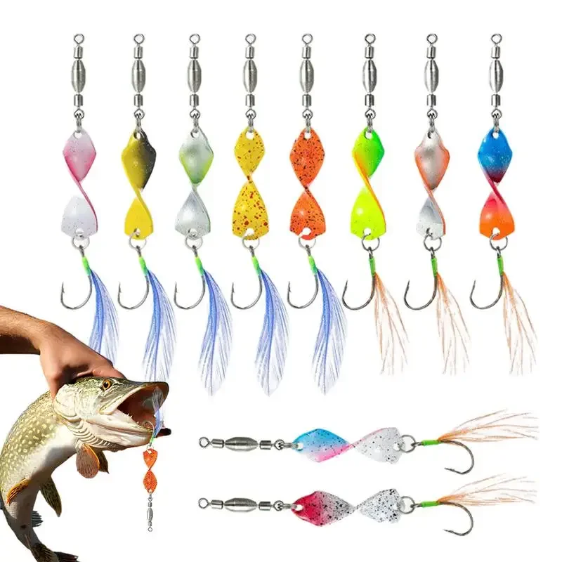 

10pcs/set Spiral Jig Artificial Bait For Fishing Spoon Fishing Lures With Hook And Feather Spinner Hard Baits For Trout Bass