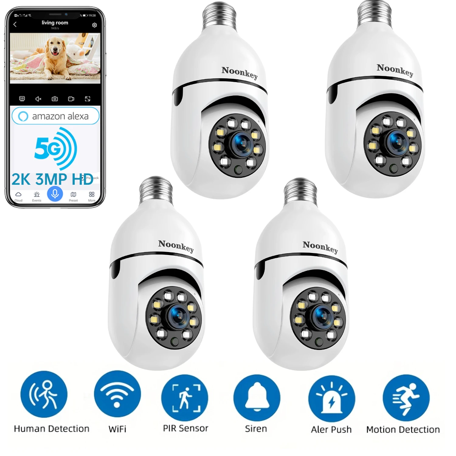 

[4Pcs] 2K Light Bulb Security Camera, 2.4g Wi-Fi, Motion/Sound/Light Alarm, 2-Way Audio, Alexa, Easy Install, Indoor/Outdoor