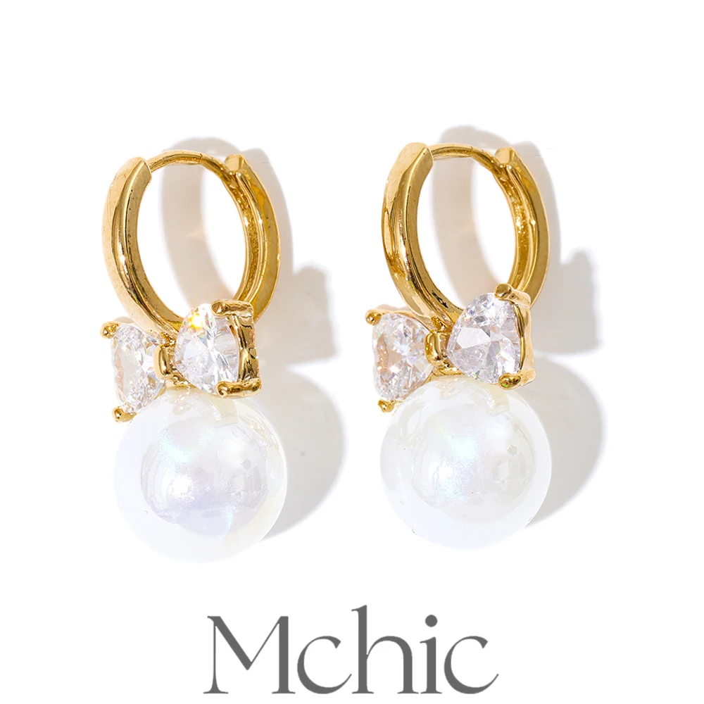 

Mchic Simulated Pearls Zirconia Bowknot Hoop Earrings Elegance Fashion Sweet Chic Jewelry for Women Party Gift Wholesale