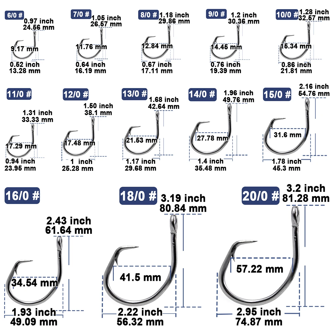 Saltwater Fishing Circle Hooks 25~100Pcs Giant Fishing Hook In-line Catfish Hooks Stainless Steel Shark & Swordfish &Tuna Hook