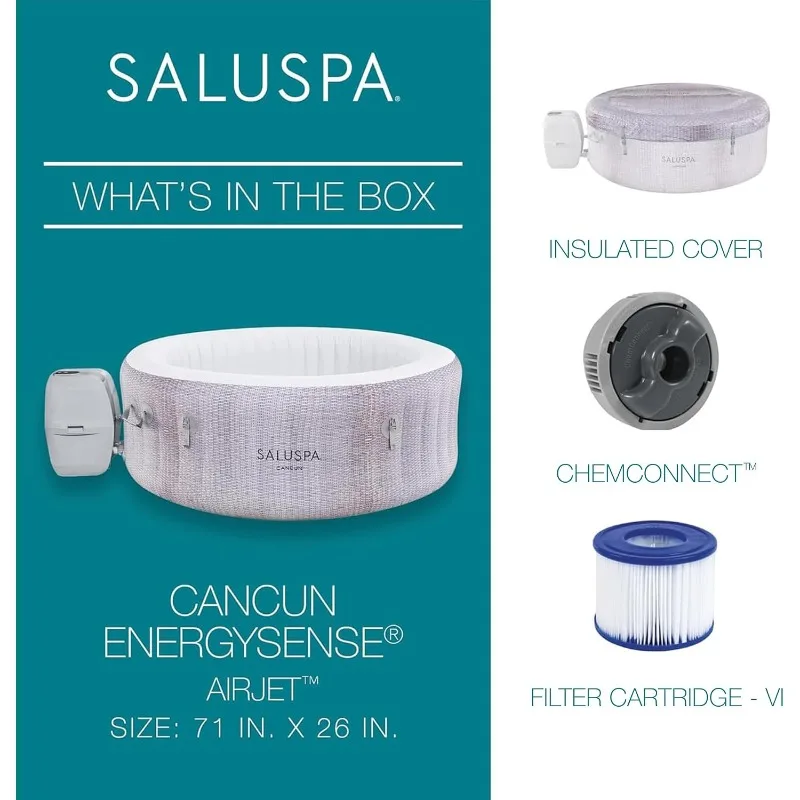 Bestway SaluSpa Cancun 2-4 Person Inflatable Hot Tub, Round Energy-Efficient Portable Spa with 120 AirJets, 71" x 26" image 3