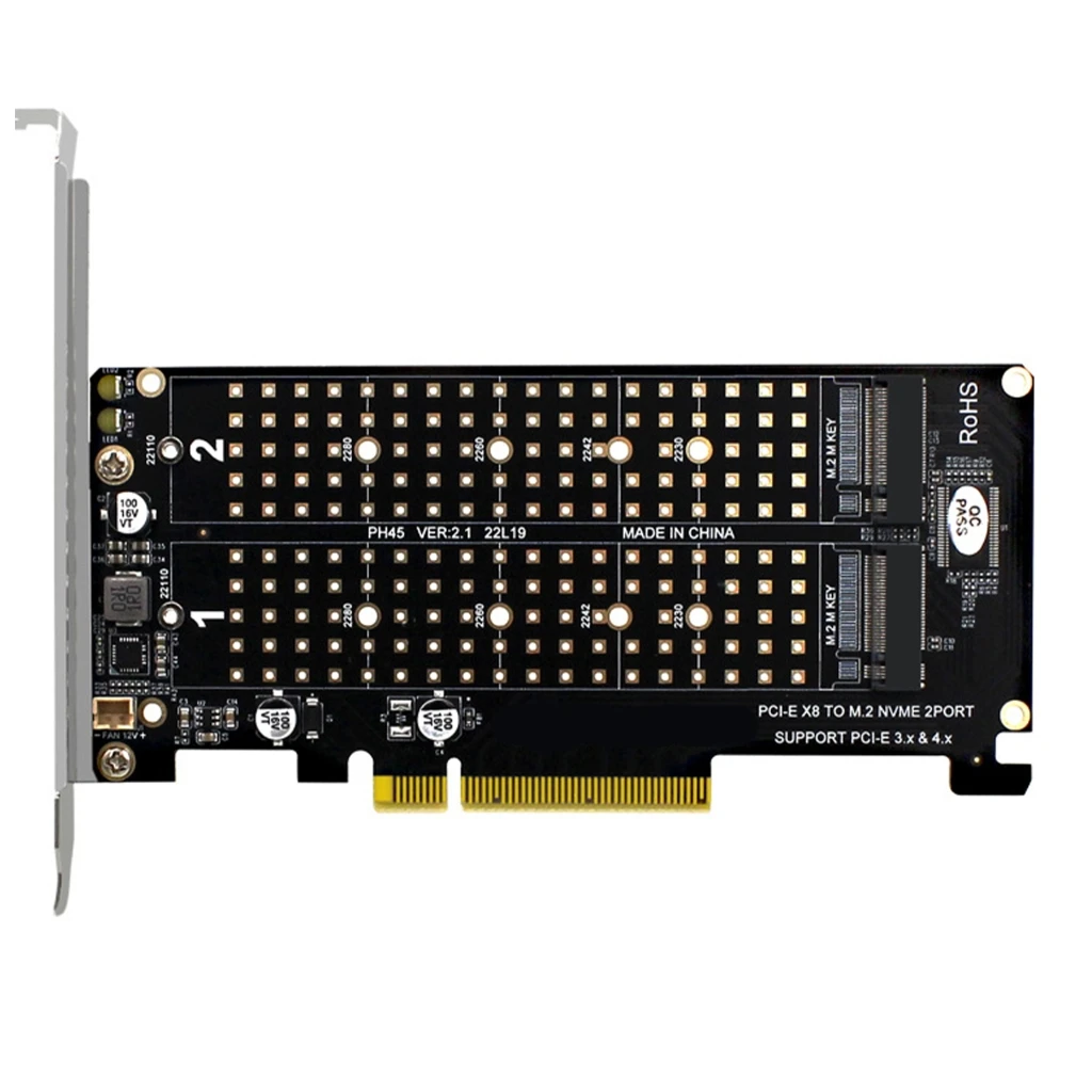 2 M.2 NVME to PCIExpress X8 4.0 Raids Controller PCIE Split Card 2Ports NVME M KEY for 2230 2242 2260 2280 22110