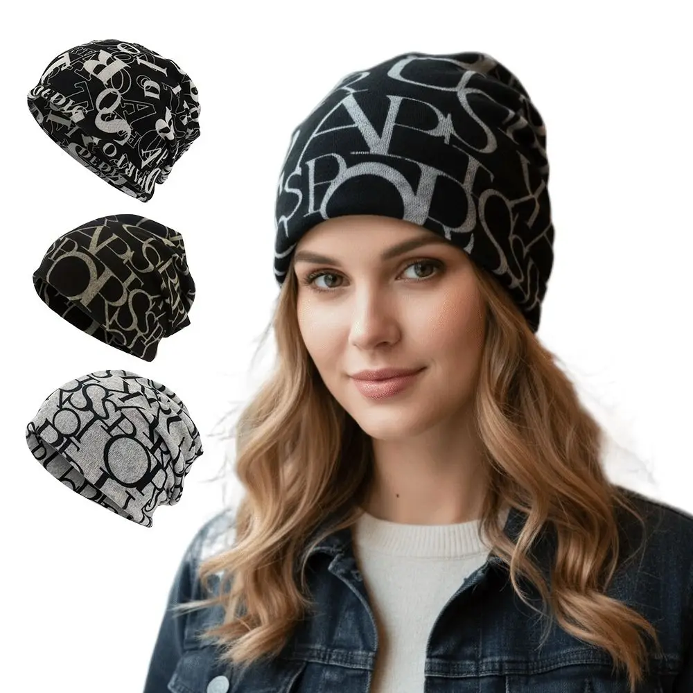 Contrasting Colors Pullover Hat Plaid Print Multifunctional Turban Hats Scarf Pullover Hat Casual Hedging Cap Autumn and Winter