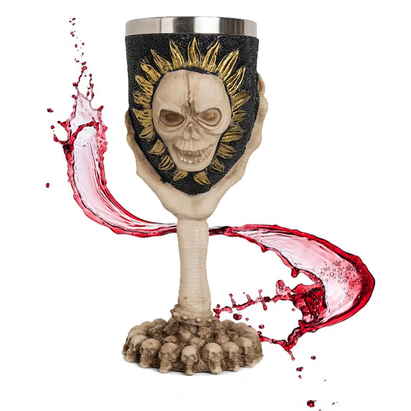 3D Stereoscopic Medieval Cranio Wine Glass Resin Stainless Steel Liner Retro Red Wine Glass Whisky Goblet Skull Cup