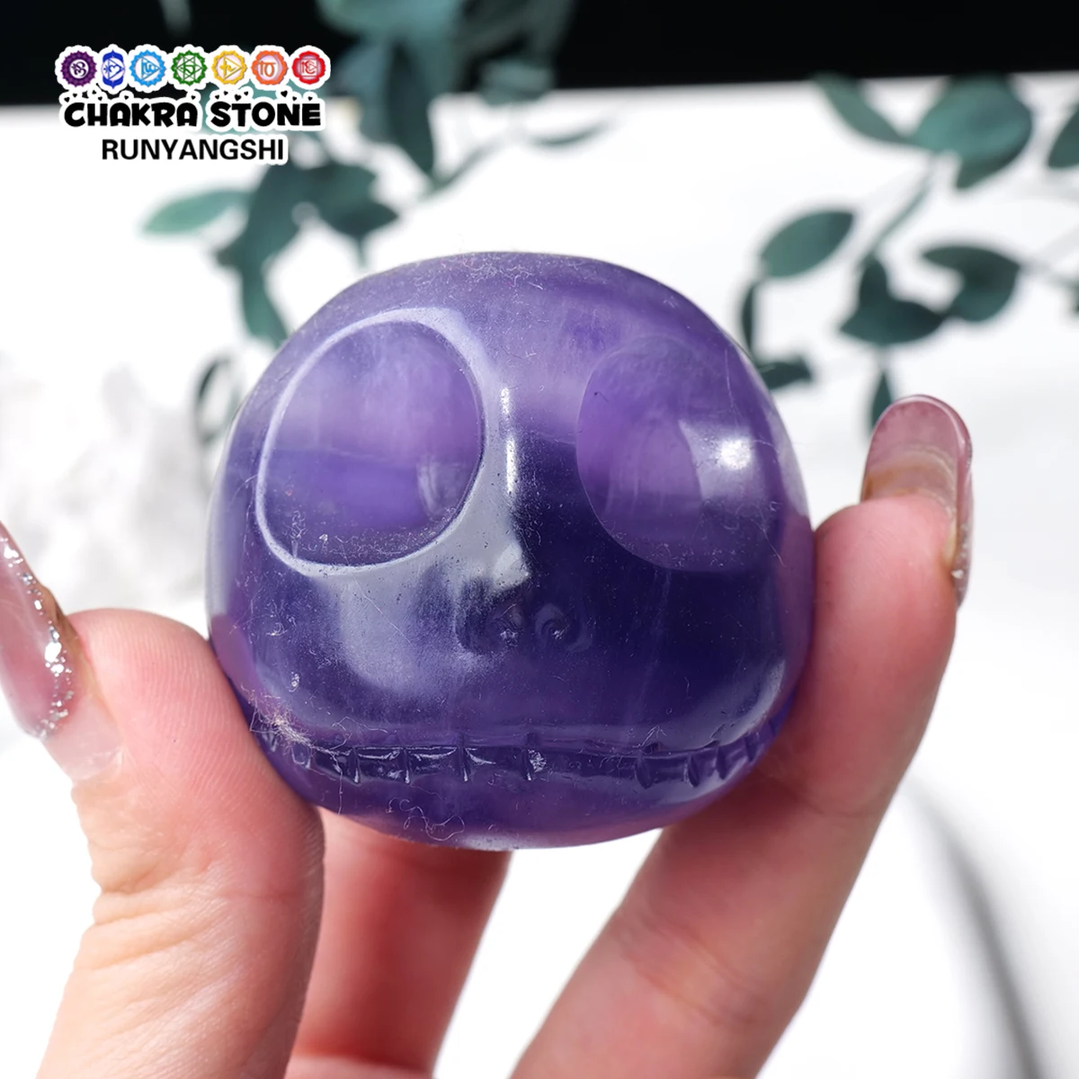 1PC Natural Crystal Purple Fluorite Skull Healing Stones Mystical Energy Generator Mediation Home Decor