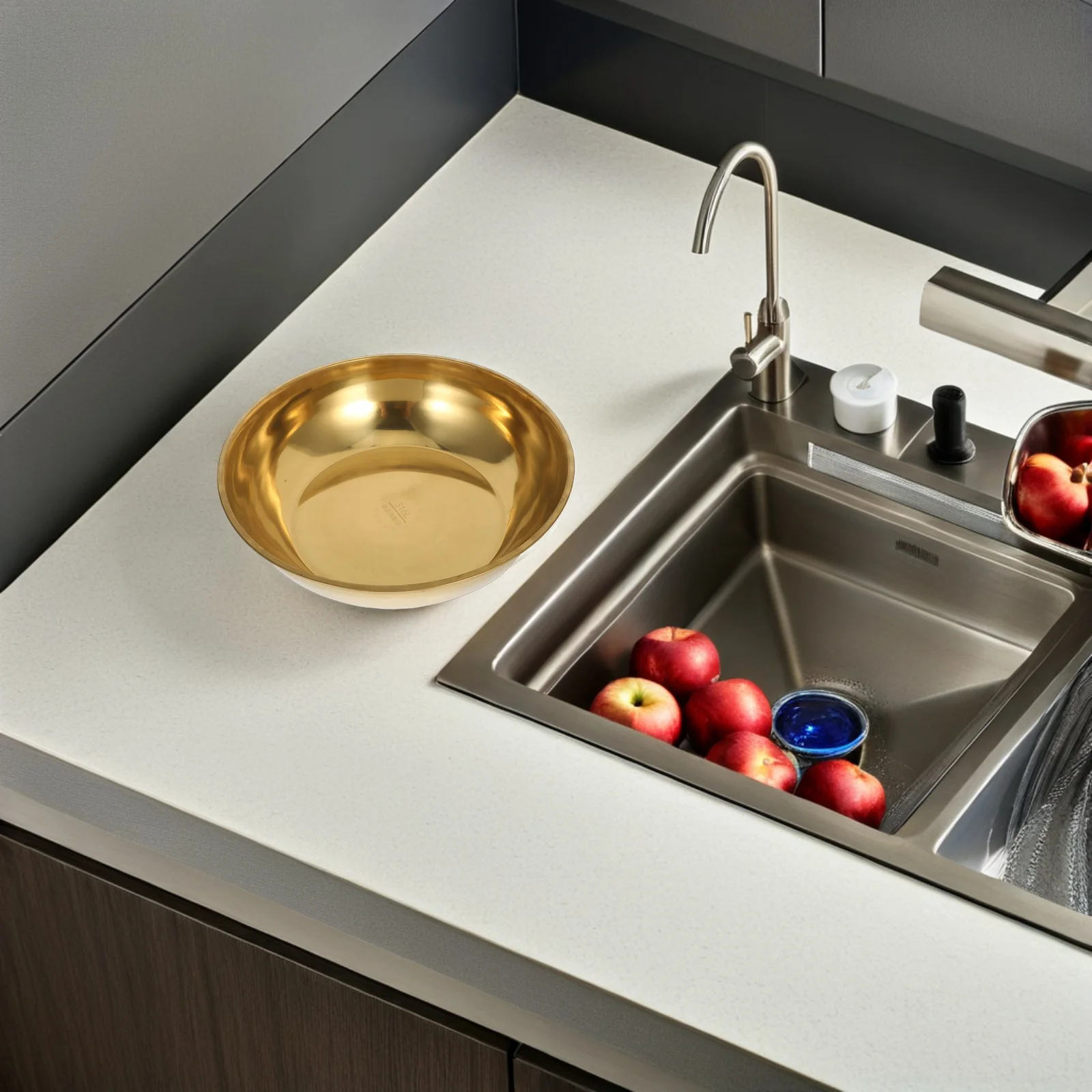 

32cm Stainless Steel Kitchen Basin Heavy Duty Mixing Bowl for Vegetable Washing Cooking Baking Food Prep Sink Bowl