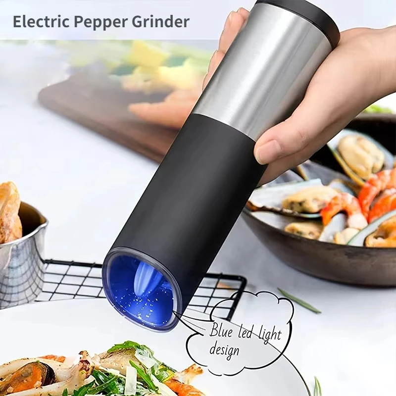 

Electric Pepper Grinder Automatic Salt Pepper Mill Gravity Induction Stainless Steel Kitchen Spice Grinder for Pepper