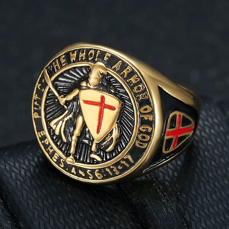 Knights Templar Carving Vintage Stainless Steel Rings for Men Trendy Cool Hiphop Titanium Finger Bands Masculine Accessory New
