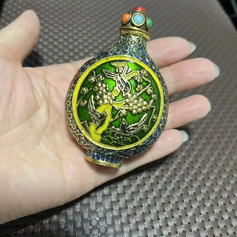 Antique Snuff Bottle, Refreshing And Mind-Clearing, Double-Sided Copper, Ethnic Style, Luminous Stone Smoking Accessory
