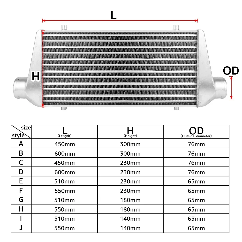 Universal Automotive Cooling Systems Front Mount Tube Intercooler Turbo Intercooler OD 65/76mm Car Charge Air Cooler Auto Parts