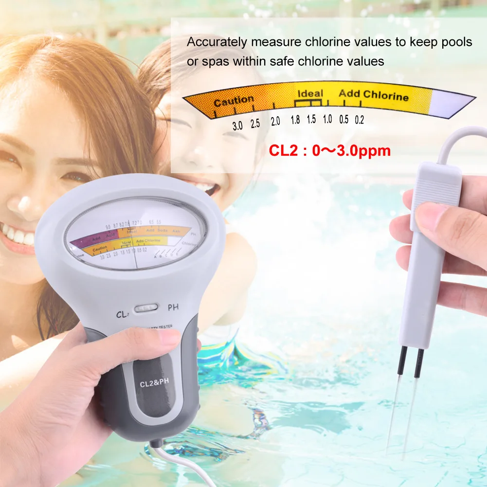 Swimming Pool Water Quality 2 in 1 CL2&pH Tester Portable Residual Chlorine Detector