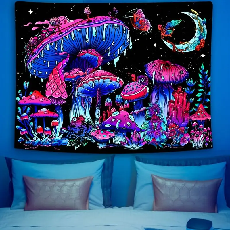 VIKAMA Psychedelic Colored Mushroom Star Moon Elf Tapestry Wall Hanging Home Decor for Bedroom Living Room Hippie e-Sports