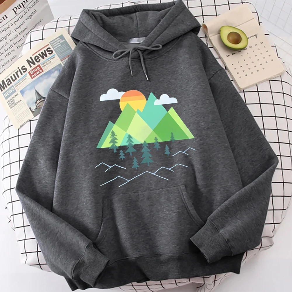 Sweat-shirt à capuche avec coucher de soleil de montagne, graphique de scène naturelle, décontracté, ample, manches longues, Unique, Cool, extérieur, vêtements en tissu à la mode