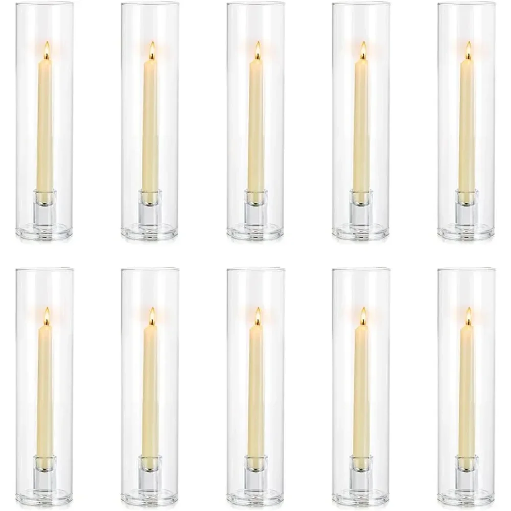 Taper Candle Holders Glass: Hurricane Candle Holder Bulk for Tapered Candles 10 Pcs Large Crystal Candlestick Candlesticks Stick