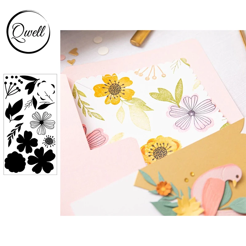 QWELL Blossoms Petal Foliage Clear Silicone Stamps for DIY Christmas Scrapbooking Paper Card Crafting Project 2023 New Seal