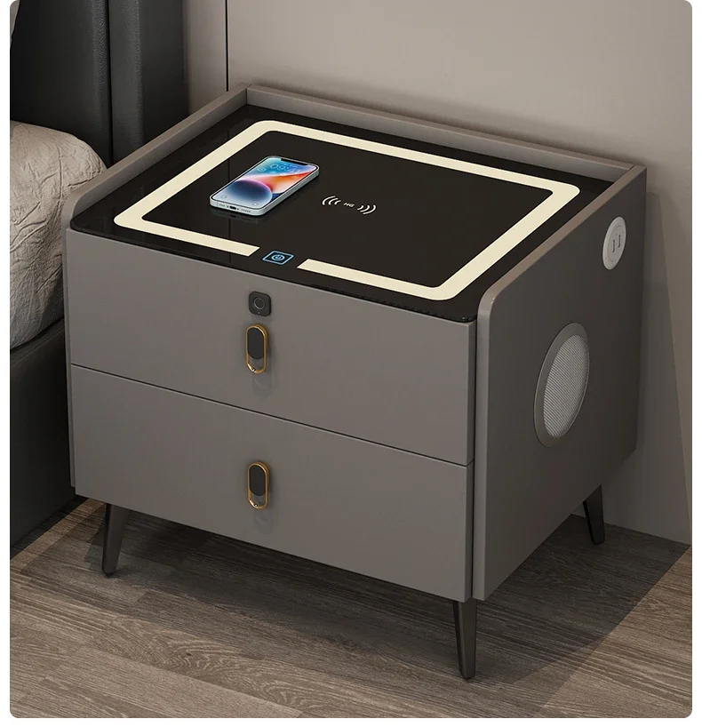 

Smart bedside cabinet with simple three draw charging, bedside storage cabinet, fingerprint lock, bedside cabinet