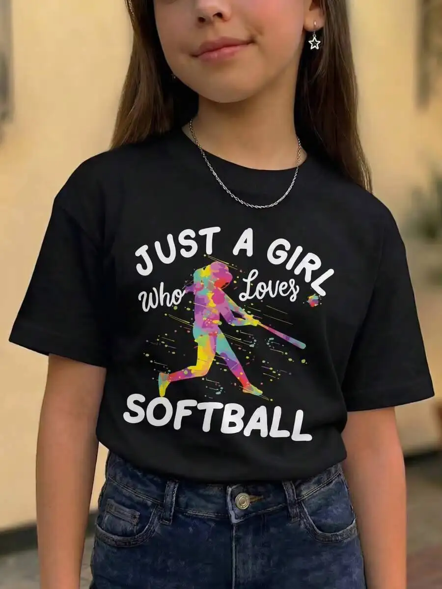Girls Season T-Shirt Just A Girl Who Loves Softball Tie Dye Player 100% Cotton Short Sleeve Crew Neck Graphic Tee Streetwear 100% Cotton Kids Trendy Y2K Short-Sleeve Tee – Soft, Breathable, Sweat-Wicking, Skin-Friendly For Boys Girls