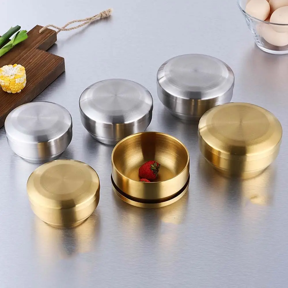 حاوية ذهبية وفضية للمطبخ الكوري 304 من الفولاذ المقاوم للصدأ على البخار مع غطاء أوعية الحبوب وعاء الحساء وعاء الأرز المزدوج أوعية خلط