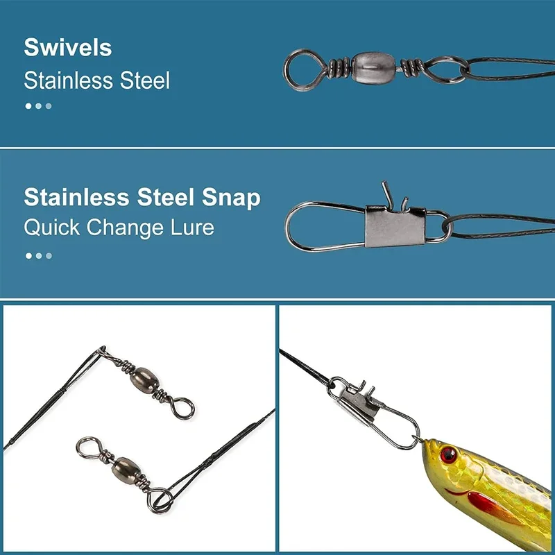 

New 50-10PCS Anti Bite Steel Fishing Line 15-30cm Steel Wire Leader with Swivel Fishing Accessory Lead Core Leash Fishing Wire