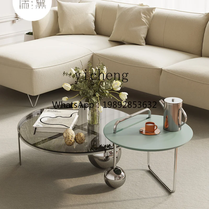 A1 Vintage Glass Coffee Table Balcony Living Room Home Stainless Steel Table Small round Table Combination