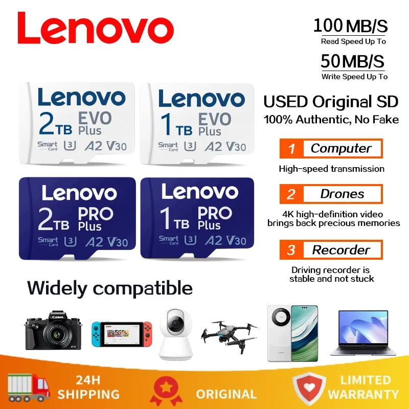 

Lenovo 2TB Micro SD Card Высокоскоростная SD-карта памяти 128 ГБ 256 ГБ 512 ГБ MicroSD C10 TF флэш-карта для телефона Xiaomi, камеры, настольного ПК