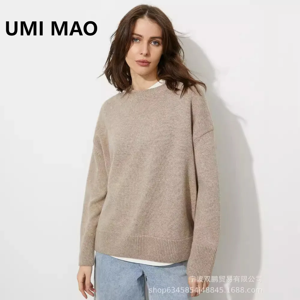 

UMI MAO Tops For Women Solid Color Round Neck Sweater Women's Korean Fashion Winter Warm Soft Knitted Top Femme