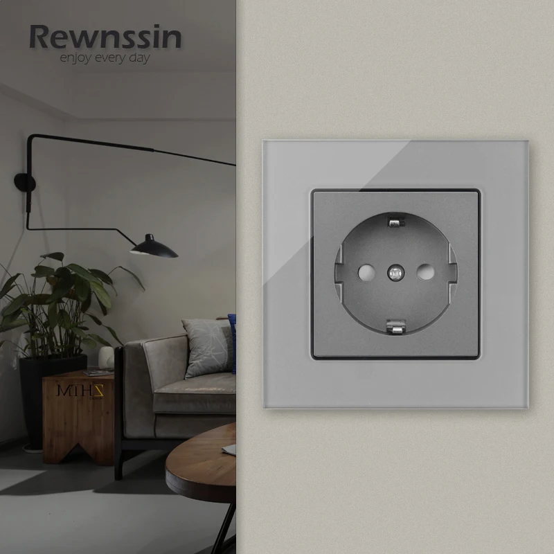 Gri cam Panel evrensel ab USB duvar LED göstergesi ile elektrik prizleri 110-250V 16A, standart topraklama elektrik prizleri İspanya