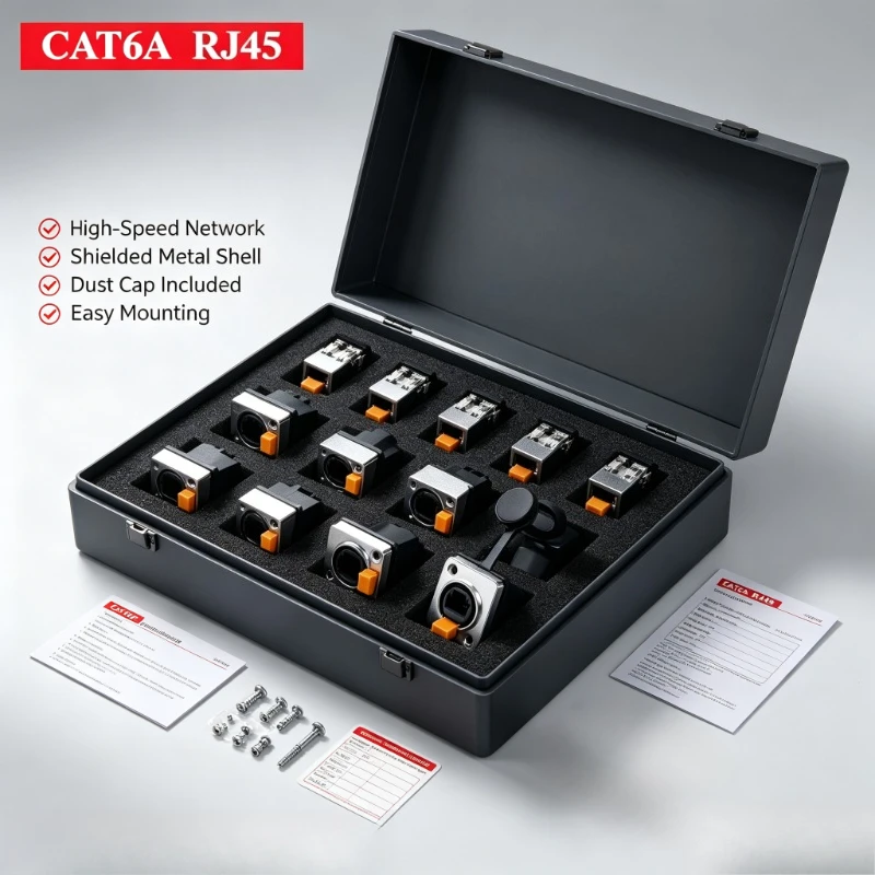 CAT6A RJ45 Outdoor Waterproof Aviation Connector, 8P8C Female Network Cable Socket, Super 6 Ethernet Docking Plug