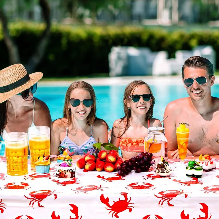 2枚入り 54 x 108インチ カニ蒸しパーティー用テーブルクロス 夏のシーフードパーティー用品 プラスチック製カニテーブルカバー装飾 長方形