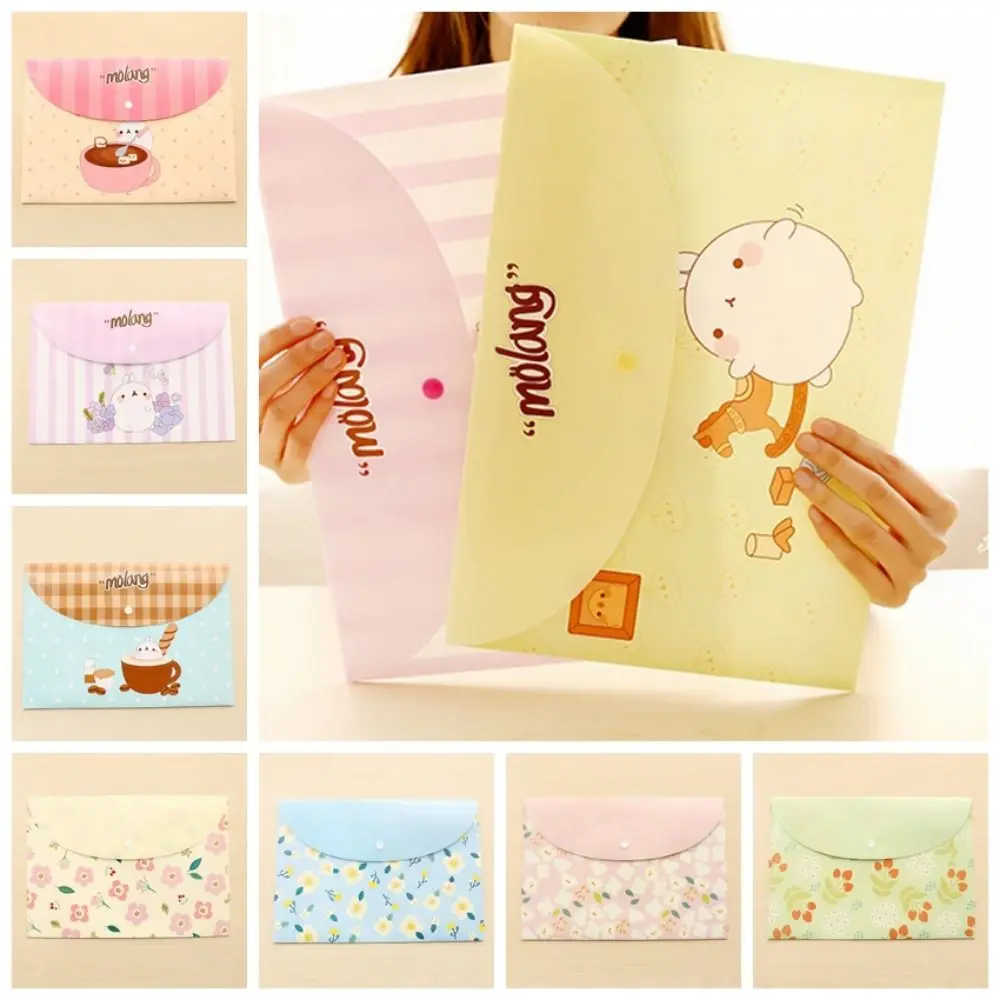 Cartoon Animals PP Snap Button File Bag Large Capacity Archive Folder A4 File Folders Pouch Storage Bag Flower File Organizer