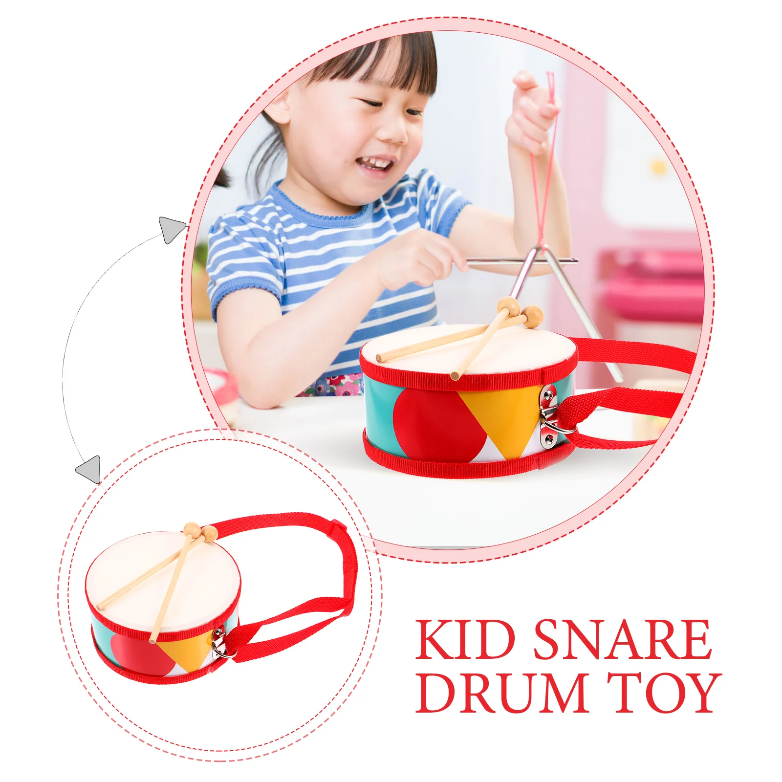 1 set 1 set dubbelzijdige kindersnaredrum met drumstokken Duurzaam percussie-instrument Peuter muzikaal kindertrommel