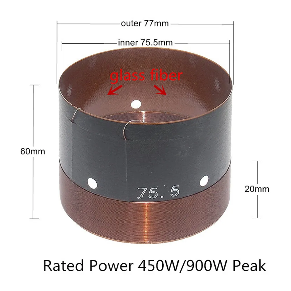 75.5 DJ Speaker Woofer Voice Coil 3 Inch Glass Fiber Home Theater Bass Repair Parts High Power With Copper Wire 8 Ohms 1PC